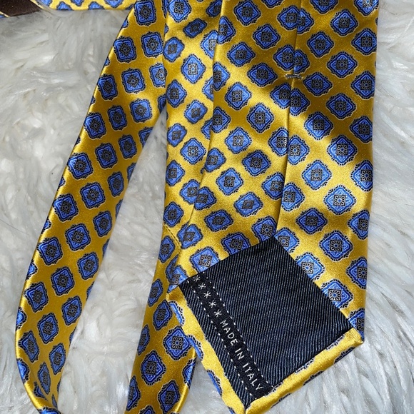 Ermenegildo Zegna Silk Tie Made in Italy yellow/blue diamond medallion print - Picture 6 of 10